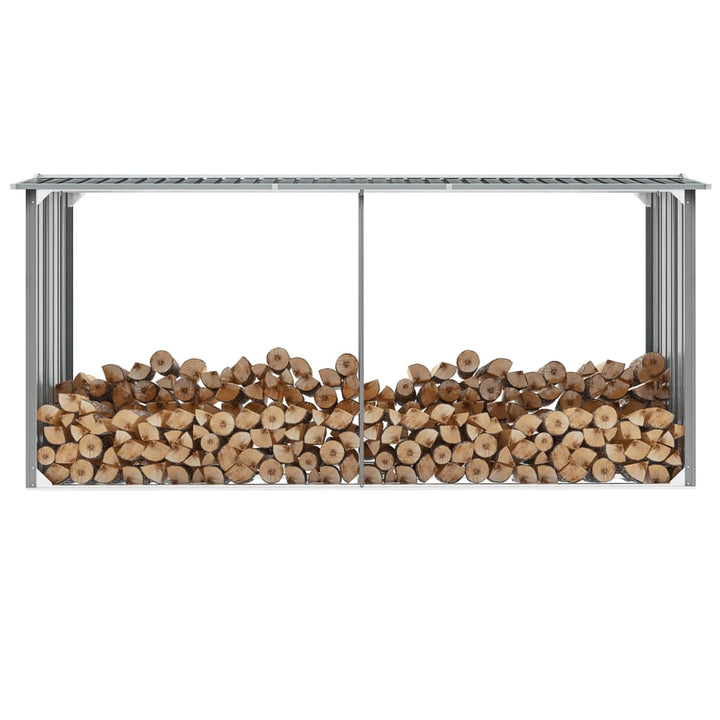 brændeskur til haven galvaniseret stål 330 x 92 x 153 cm grå