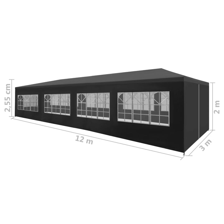 festtelt 3 x 12 m antracitgrå