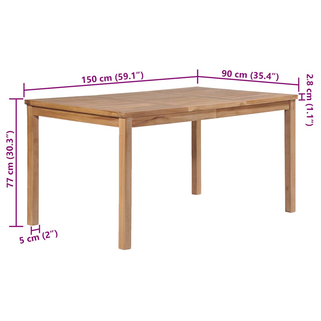 havebord 150x90x77 cm massivt teaktræ