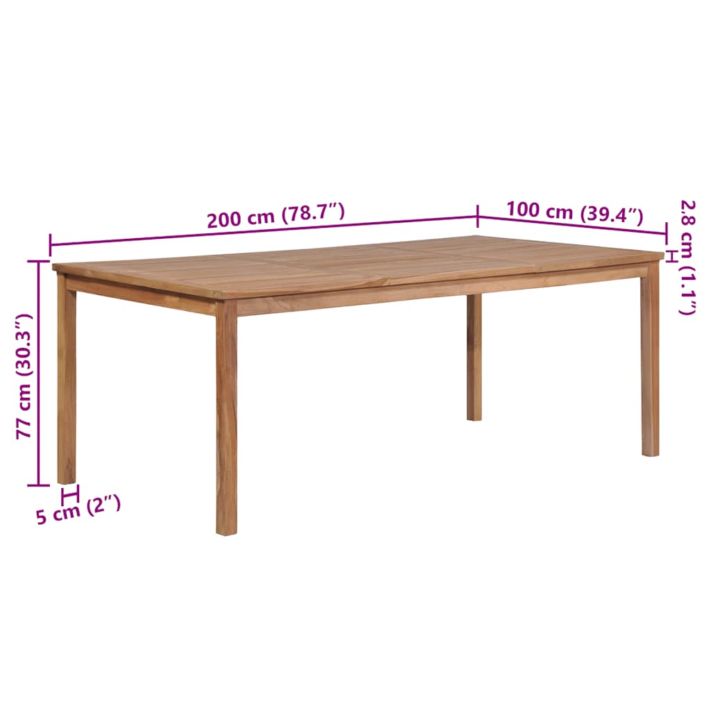 havebord 200x100x77 cm massivt teaktræ