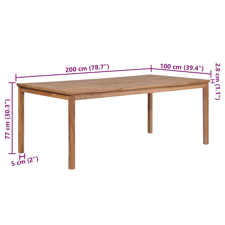 havebord 200x100x77 cm massivt teaktræ