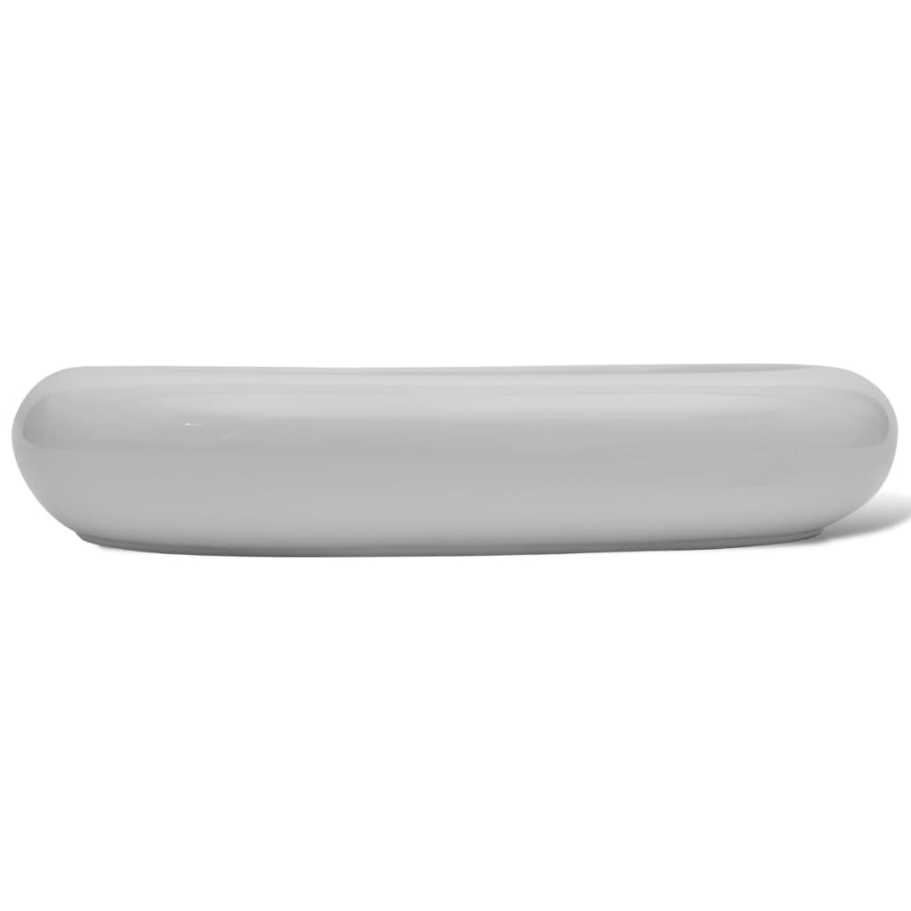 badeværelseshåndvask med blandingsbatteri keramik oval hvid