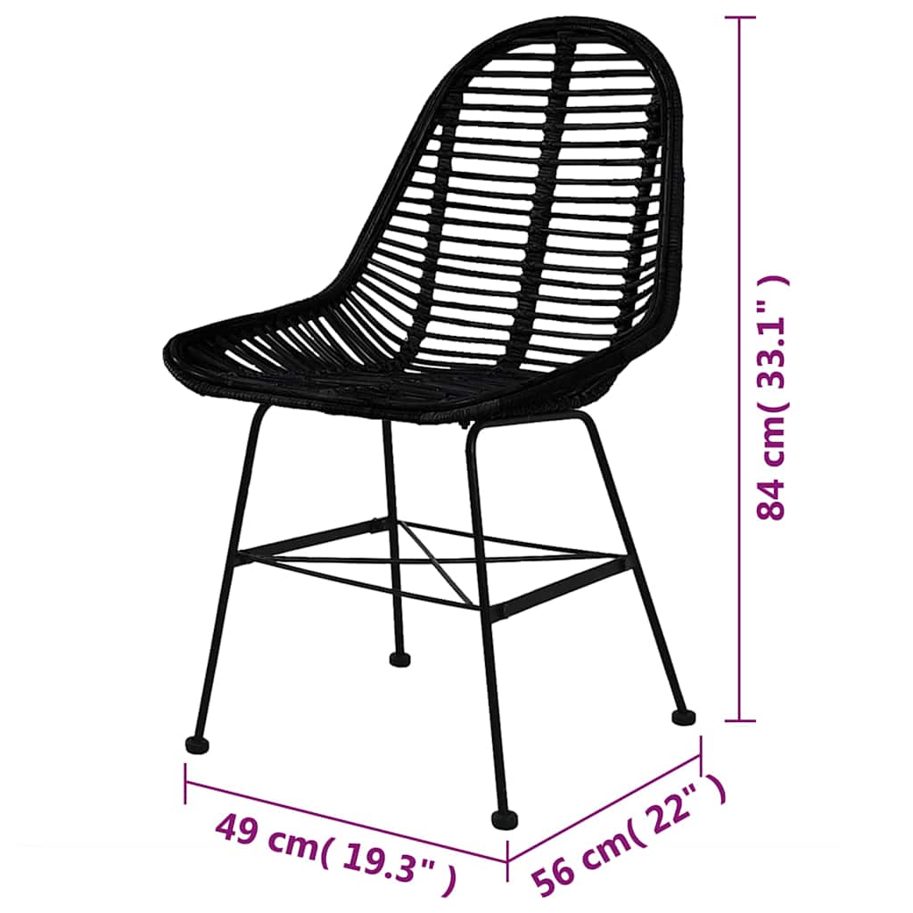 spisebordsstole 6 stk. naturligt rattan sort