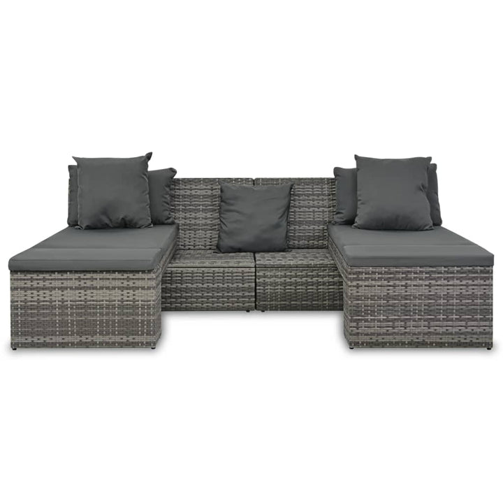 haveloungesæt 4 dele med hynder polyrattan grå