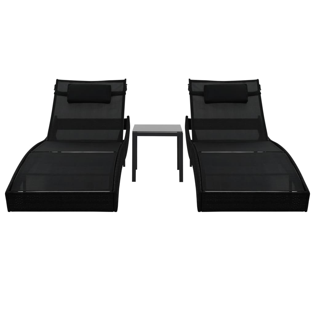liggestole 2 stk. med bord polyrattan og textilene sort