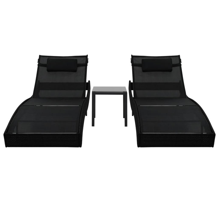 liggestole 2 stk. med bord polyrattan og textilene sort