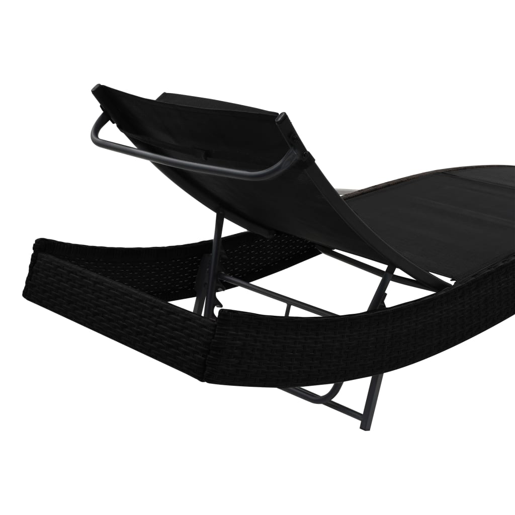 liggestole 2 stk. med bord polyrattan og textilene sort