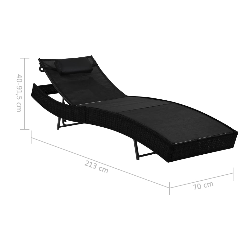liggestole 2 stk. med bord polyrattan og textilene sort