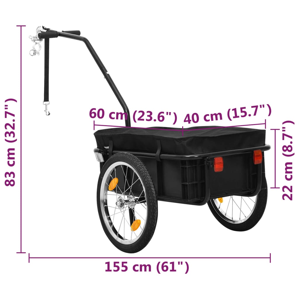 cykeltrailer/trækvogn 155x60x83 cm stål sort