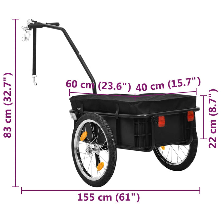 cykeltrailer/trækvogn 155x60x83 cm stål sort