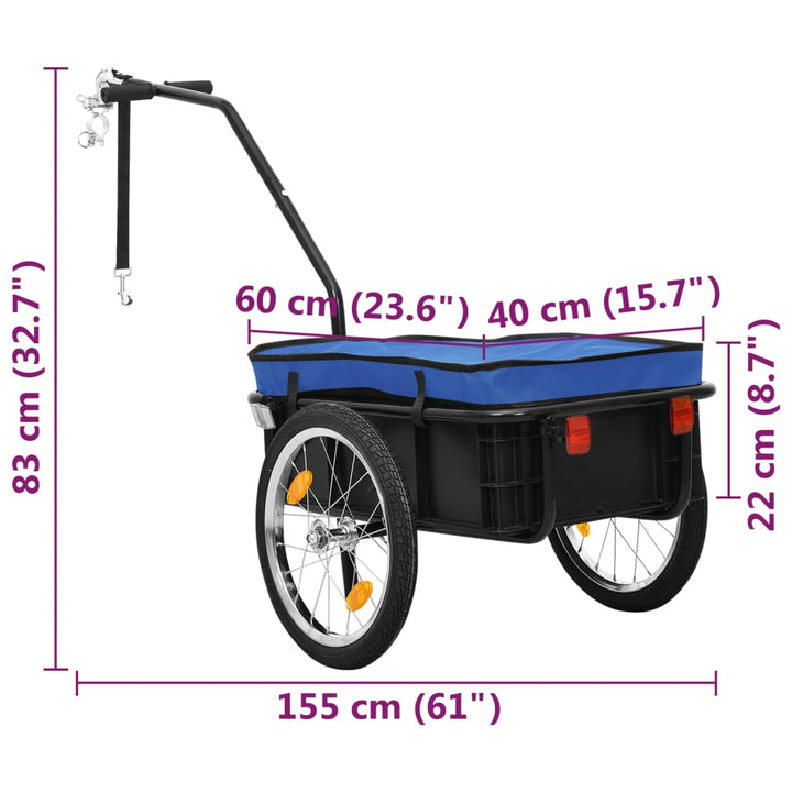 cykeltrailer/trækvogn 155x60x83 cm stål blå