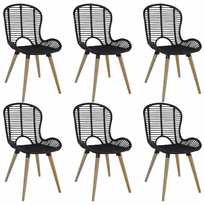 spisebordsstole 6 stk. naturligt rattan sort