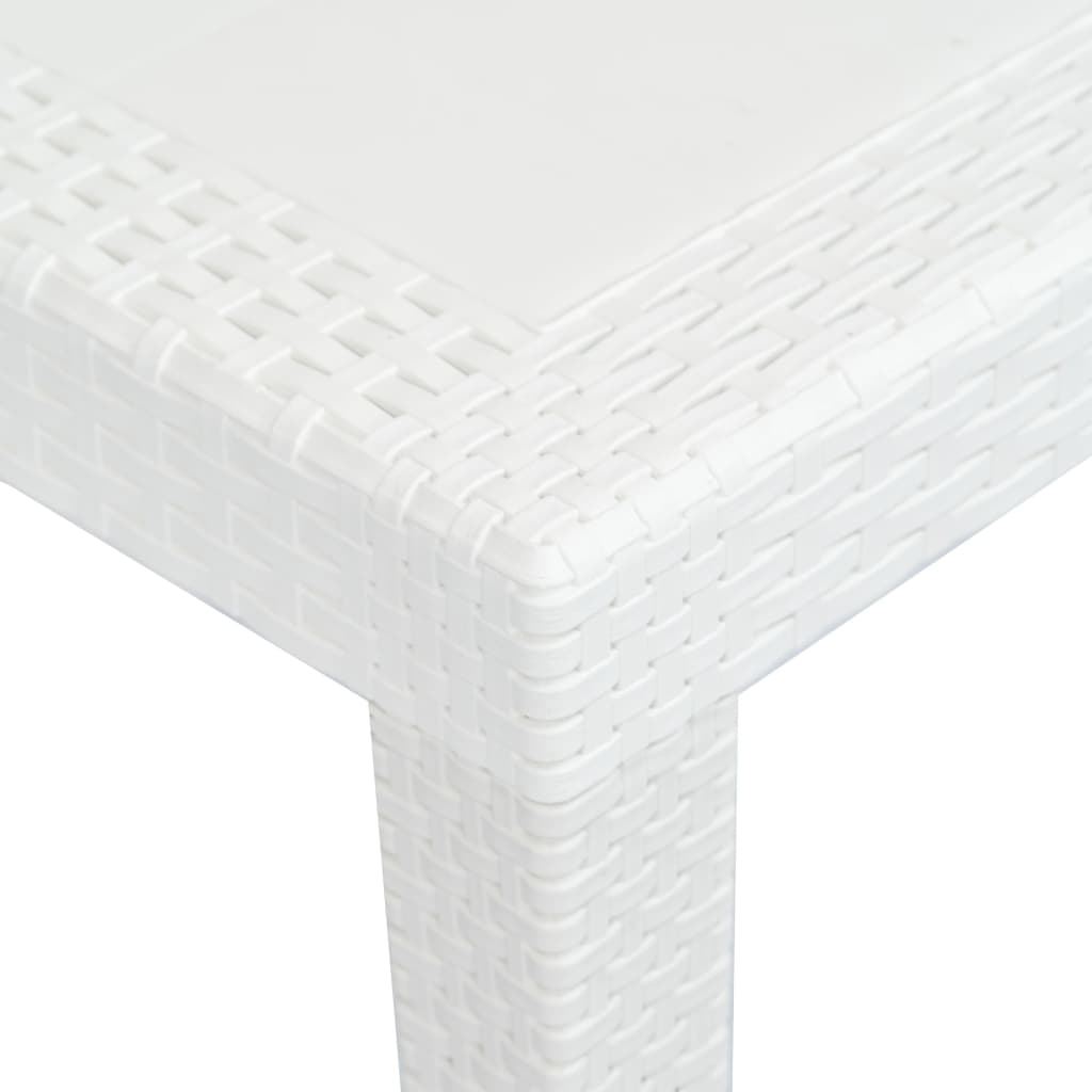 havebord 220x90x72 cm plastik rattan-look hvid
