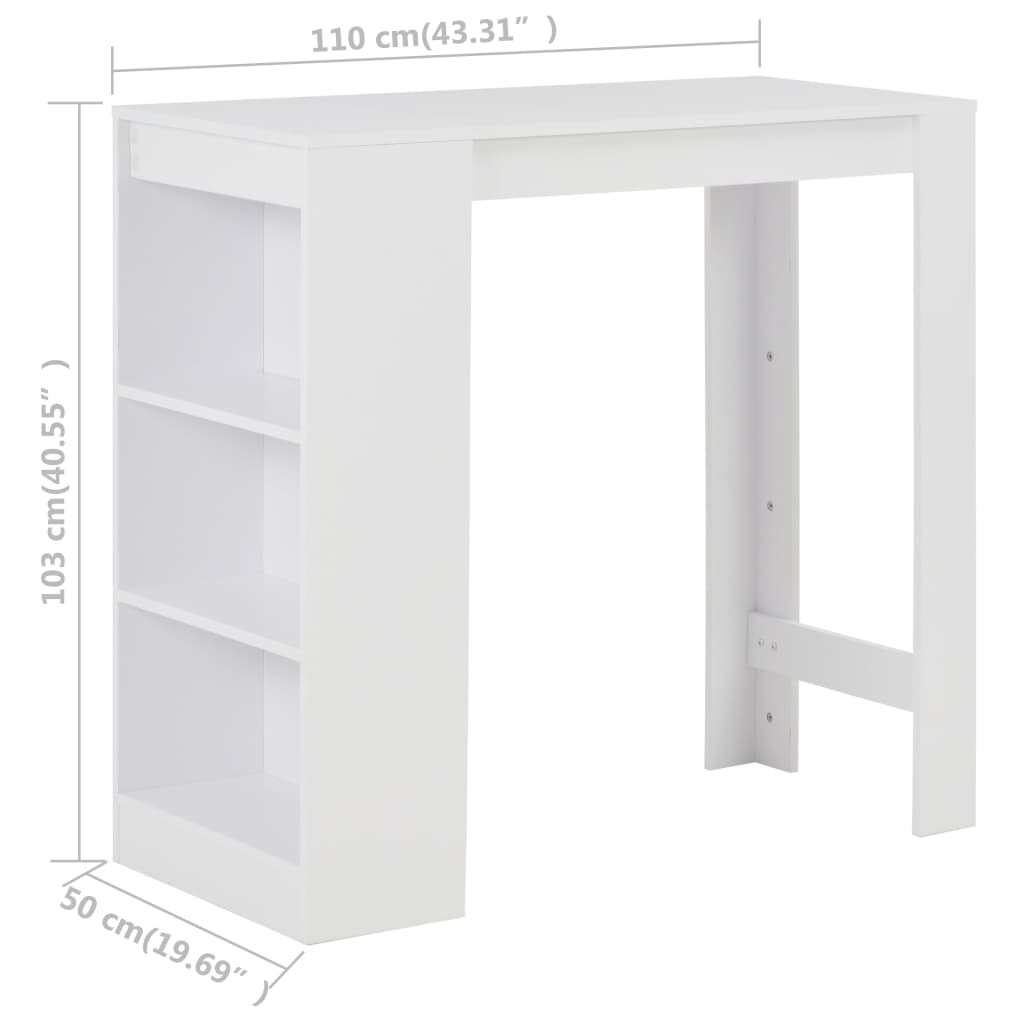 barbord med hylde 110x50x103 cm hvid