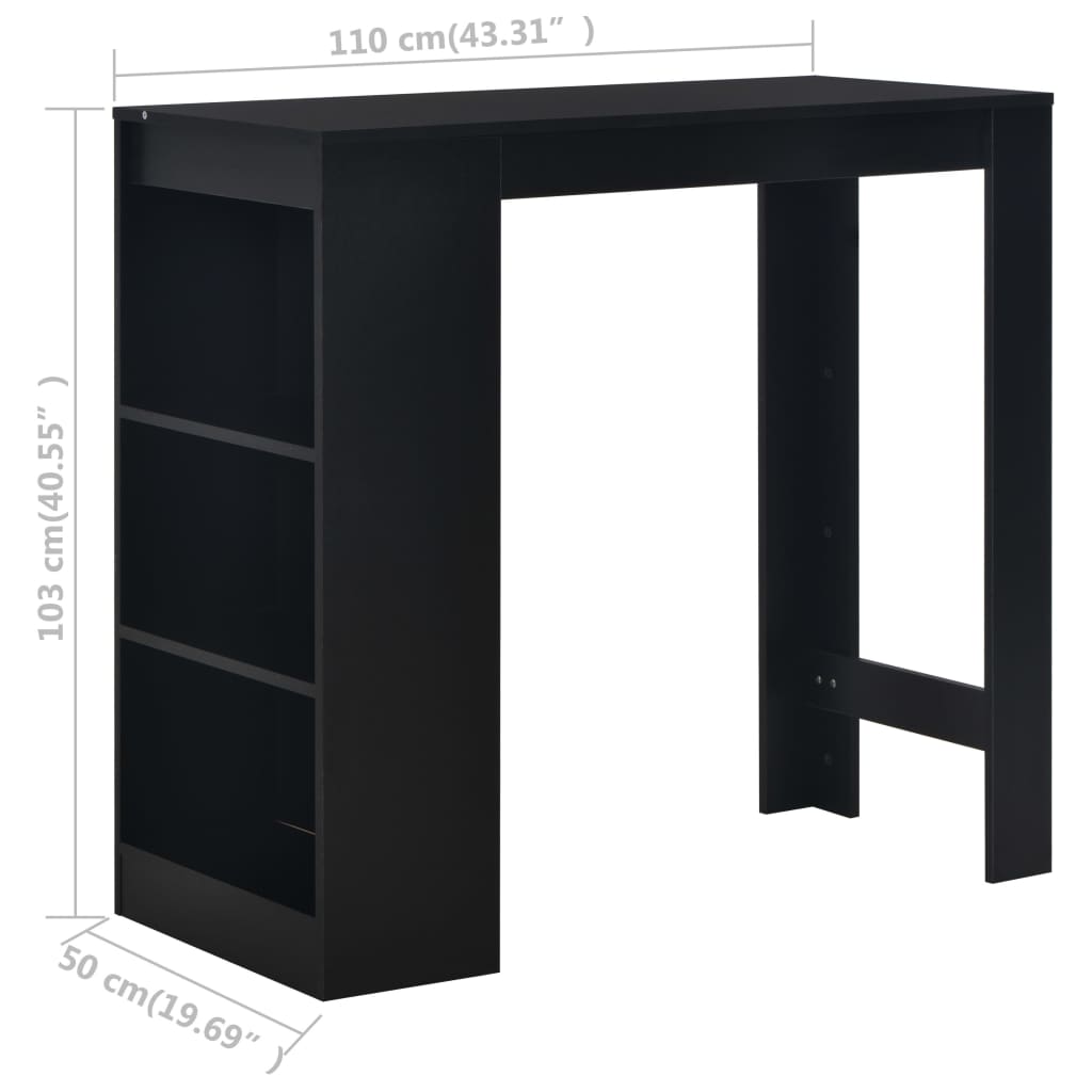 barbord med hylde sort 110 x 50 x 103 cm