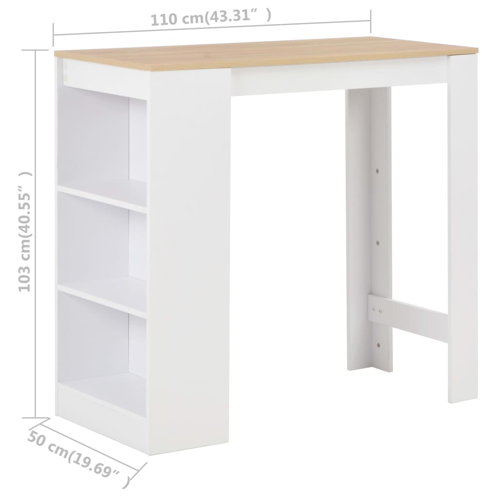 barbord med hylde 110x50x103 cm hvid