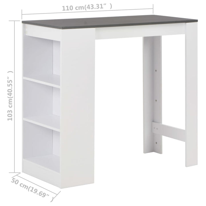 barbord med hylde 110x50x103 cm hvid