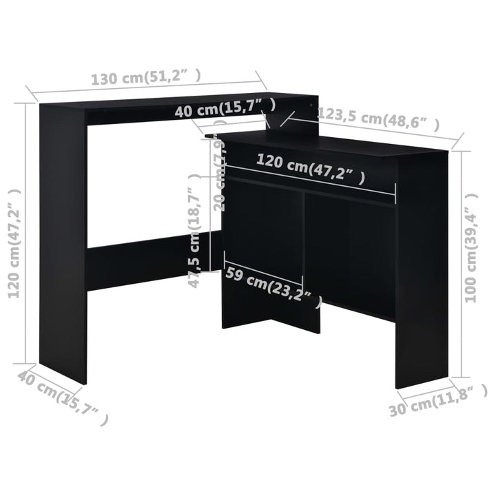 barbord med 2 bordplader 130x40x120 cm sort
