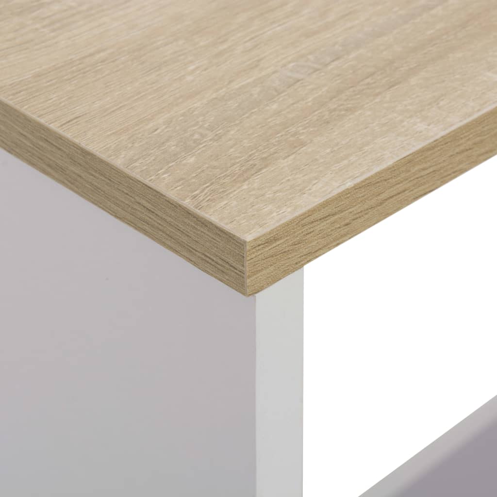 barbord med 2 bordplader 130x40x120 cm hvid og eg