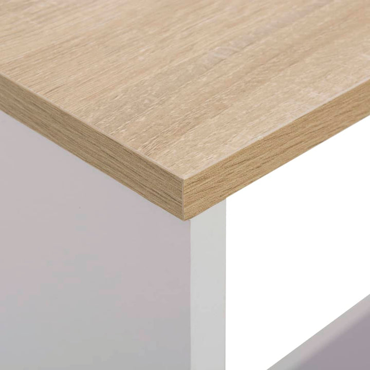 barbord med 2 bordplader 130x40x120 cm hvid og eg