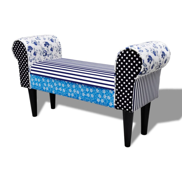 bænk patchwork blå og hvid