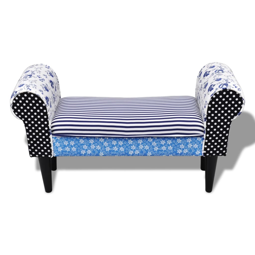 bænk patchwork blå og hvid