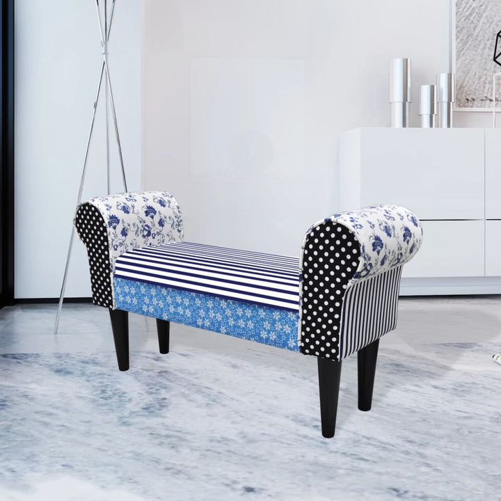 bænk patchwork blå og hvid