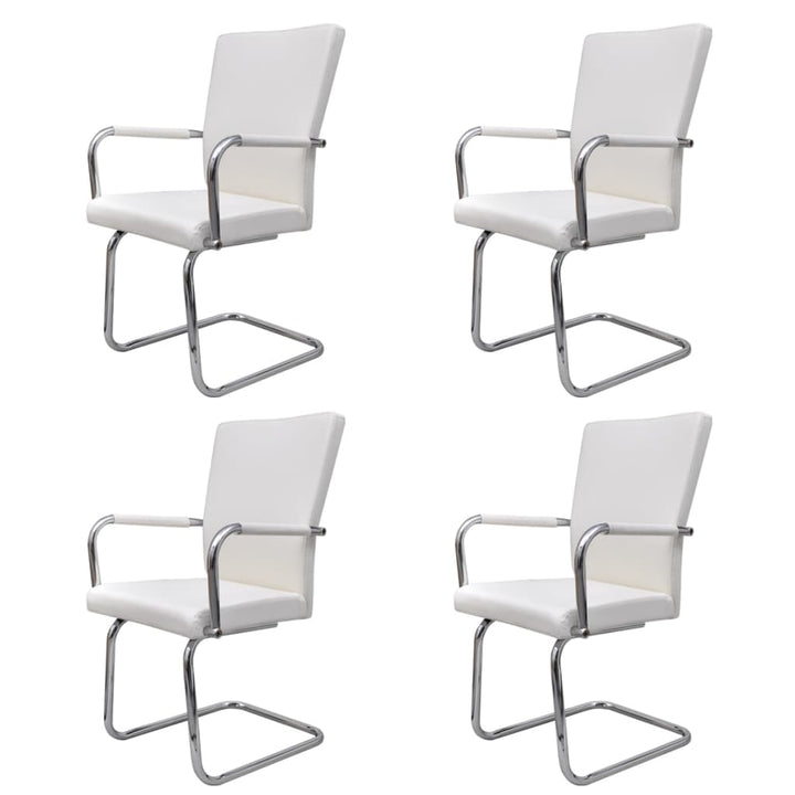 spisebordsstole med cantilever 4 stk. stof hvid