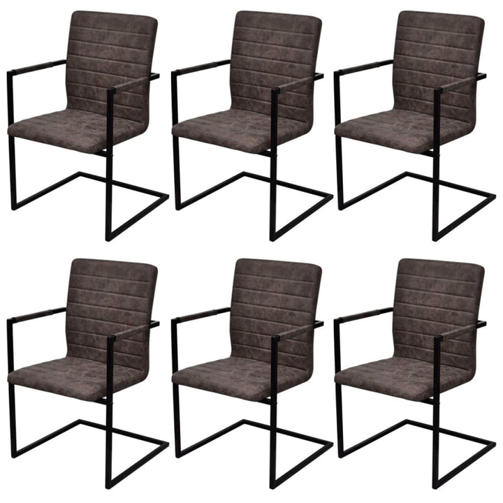 spisebordsstole med cantilever 6 stk. kunstlæder brun
