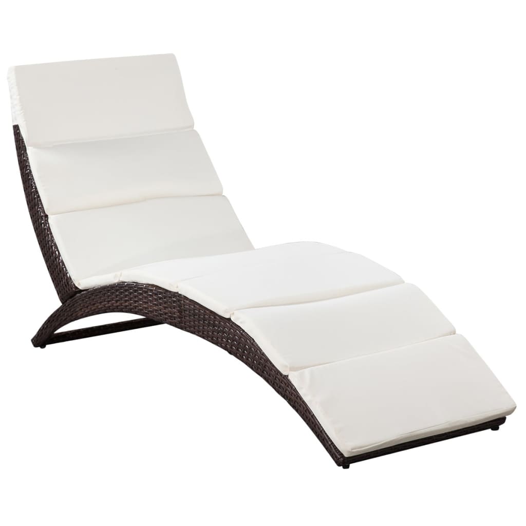 foldbar liggestol med hynde polyrattan brun