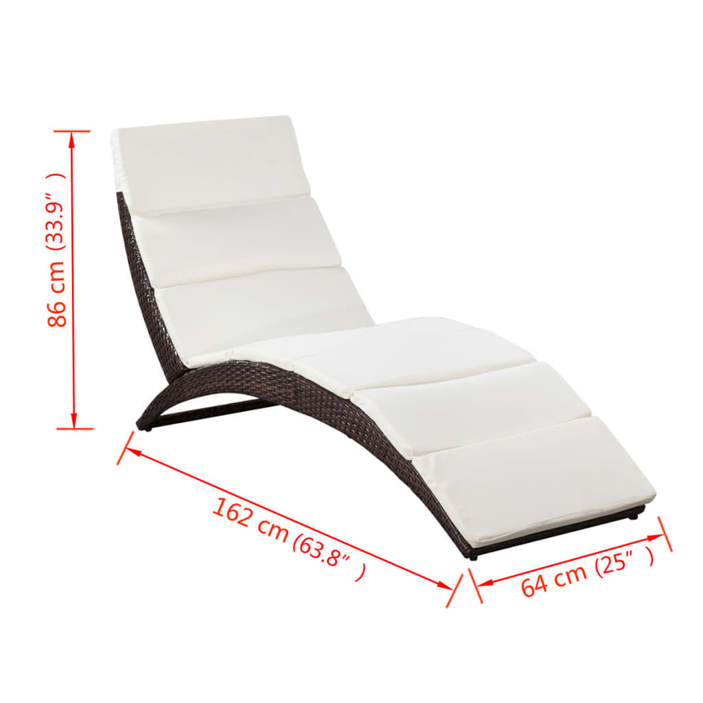 foldbar liggestol med hynde polyrattan brun