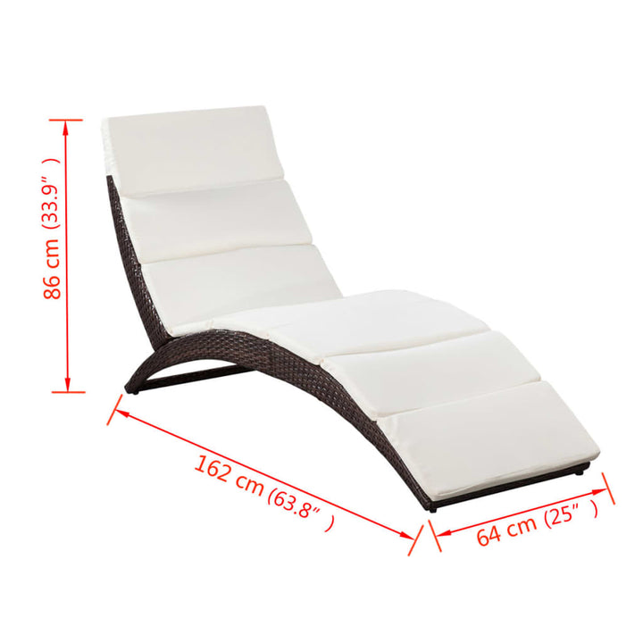 foldbar liggestol med hynde polyrattan brun