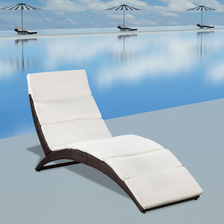 foldbar liggestol med hynde polyrattan brun