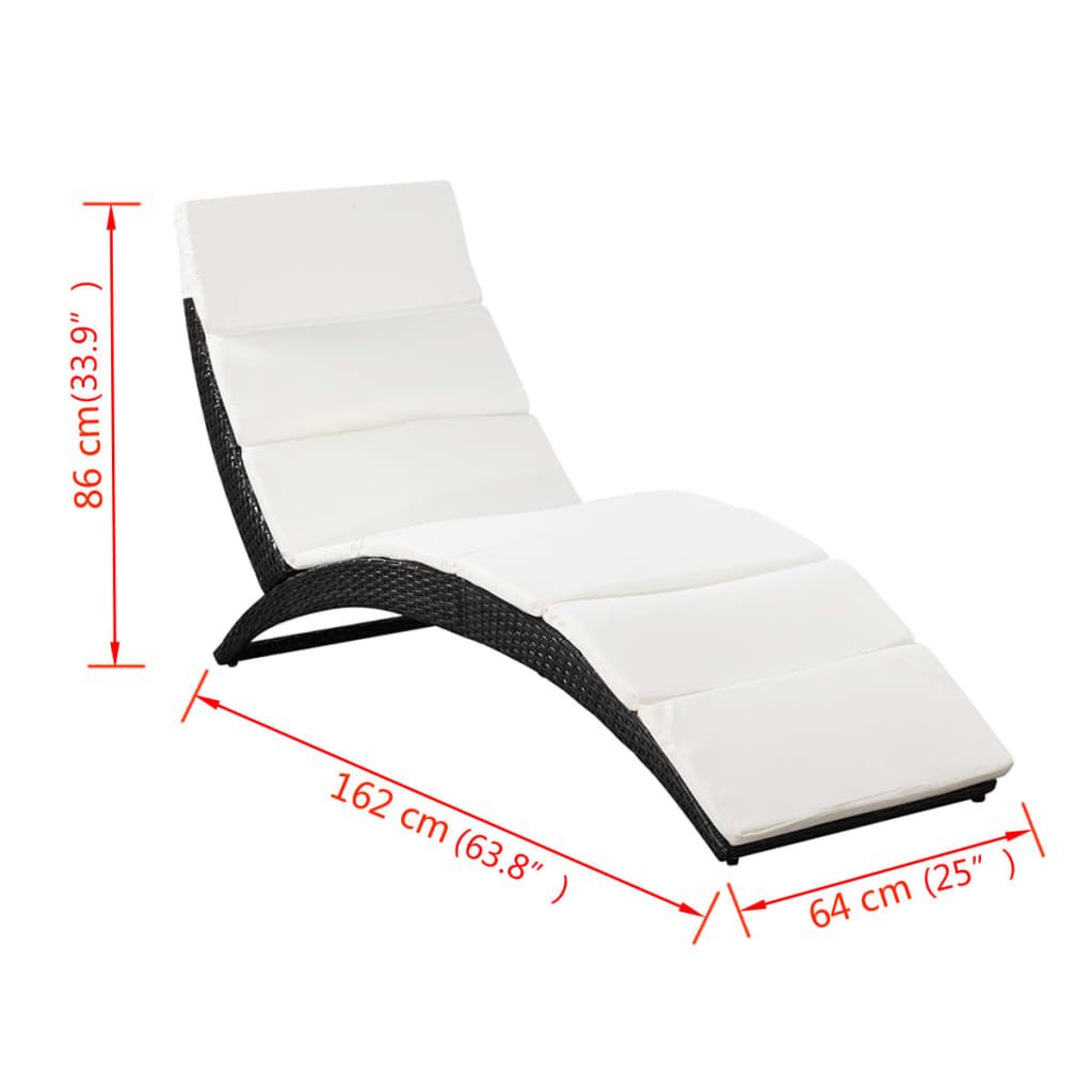 foldbar liggestol med hynde polyrattan sort