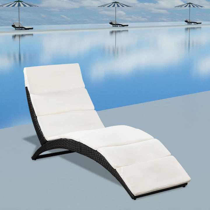 foldbar liggestol med hynde polyrattan sort