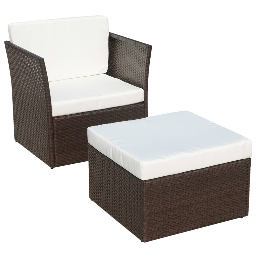 havestol med fodskammel polyrattan brun
