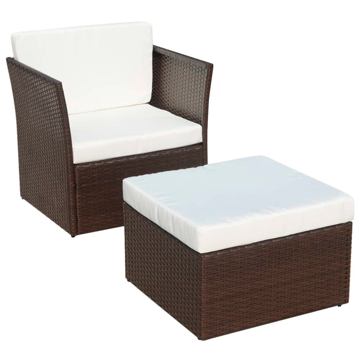 havestol med fodskammel polyrattan brun