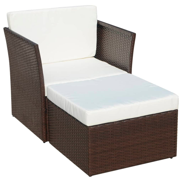 havestol med fodskammel polyrattan brun