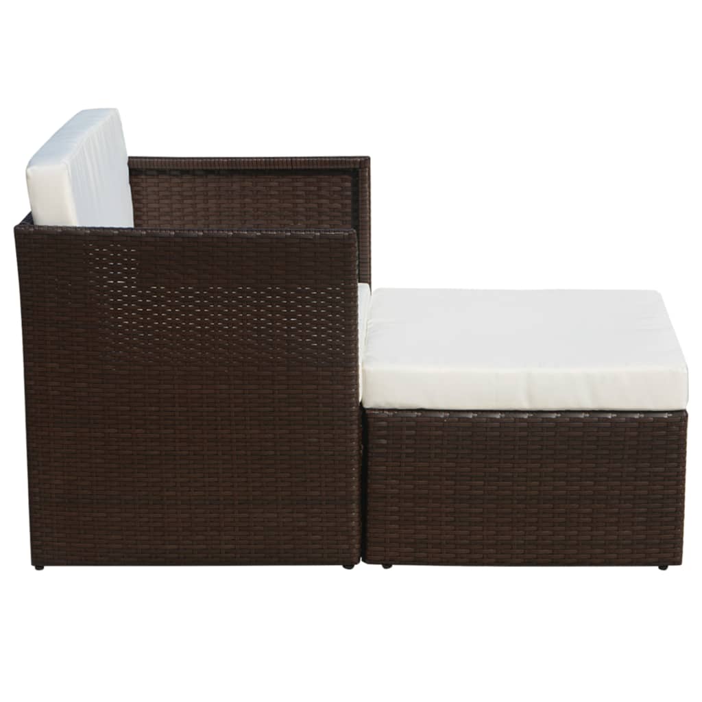 havestol med fodskammel polyrattan brun