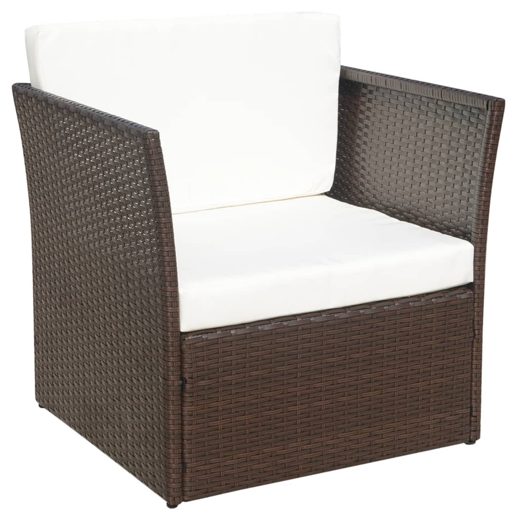 havestol med fodskammel polyrattan brun