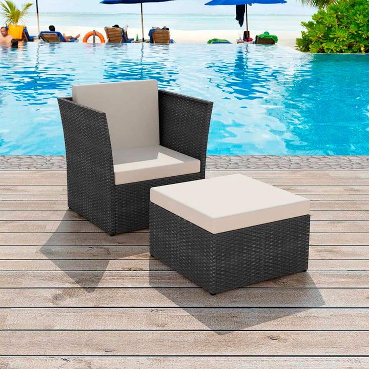 havestol med fodskammel polyrattan sort