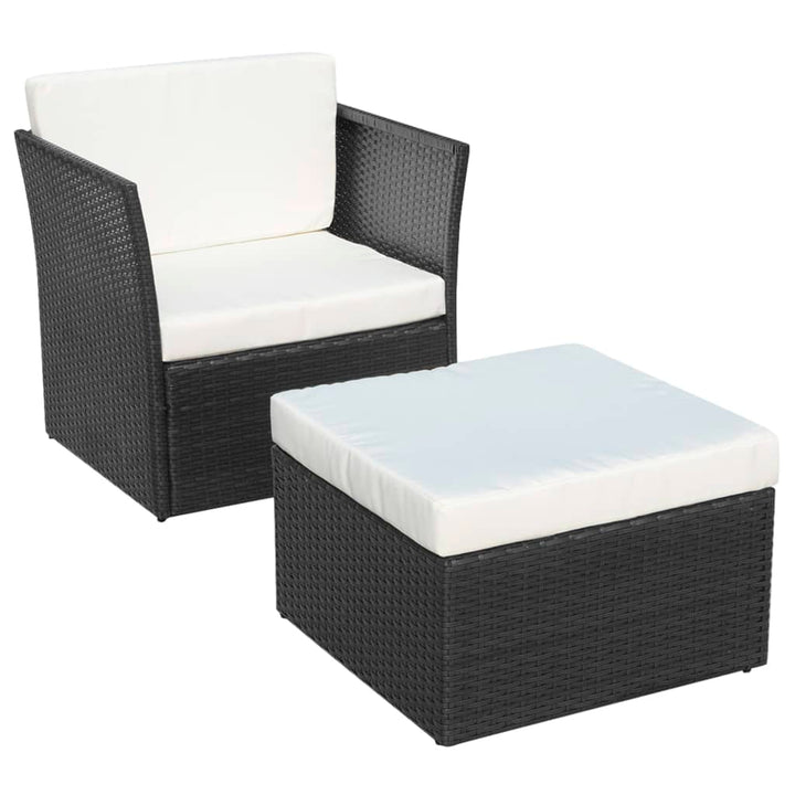 havestol med fodskammel polyrattan sort