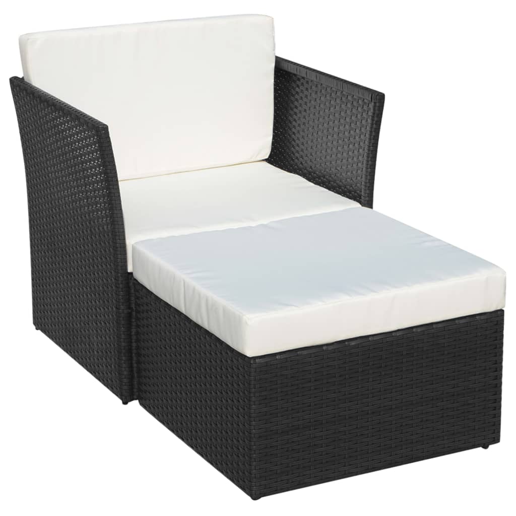 havestol med fodskammel polyrattan sort