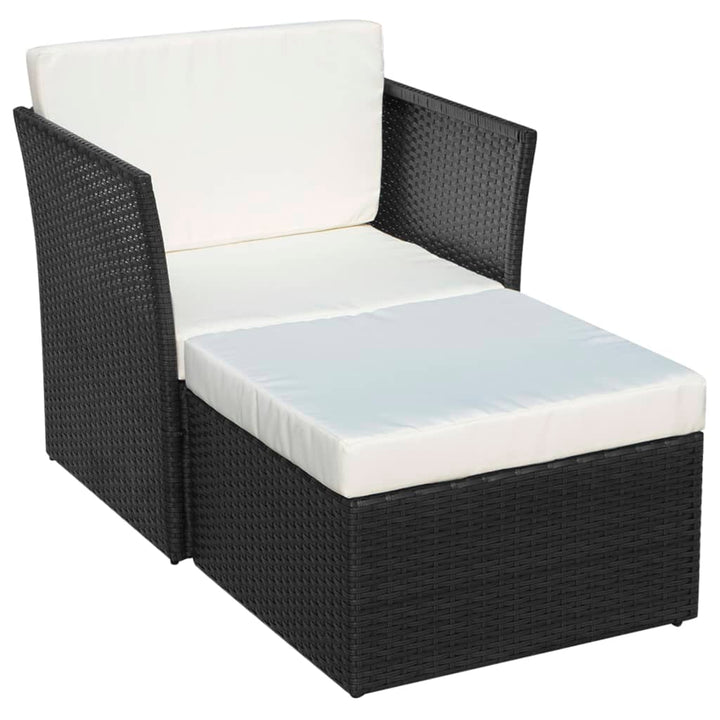 havestol med fodskammel polyrattan sort