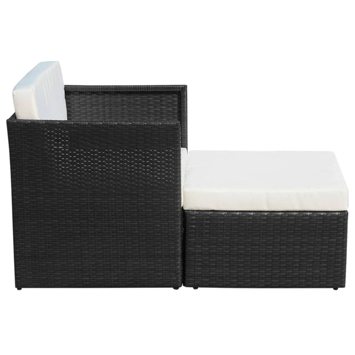 havestol med fodskammel polyrattan sort