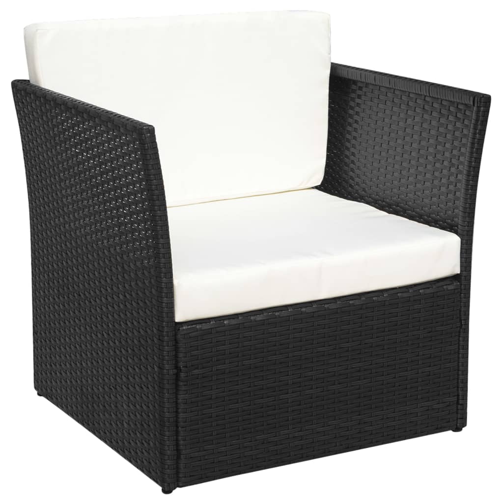 havestol med fodskammel polyrattan sort