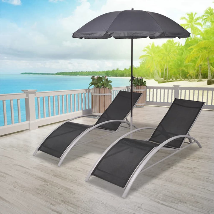 liggestole med parasol aluminium sort
