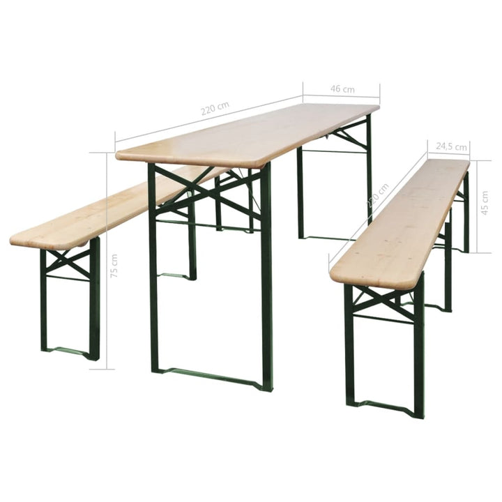 foldbart ølbord med 2 bænke 220 cm fyrretræ