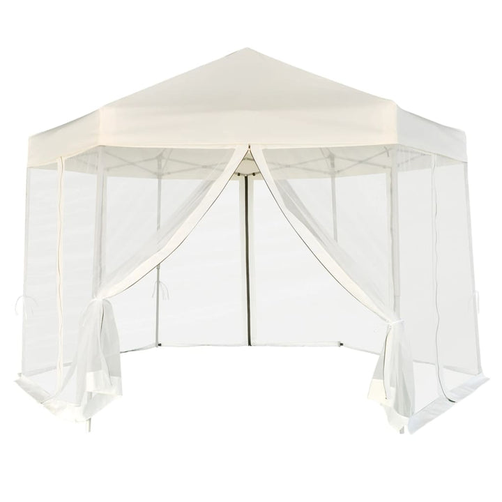 pop up-pavillon 6 sidevægge sekskantet 3,6x3,1 m cremefarvet