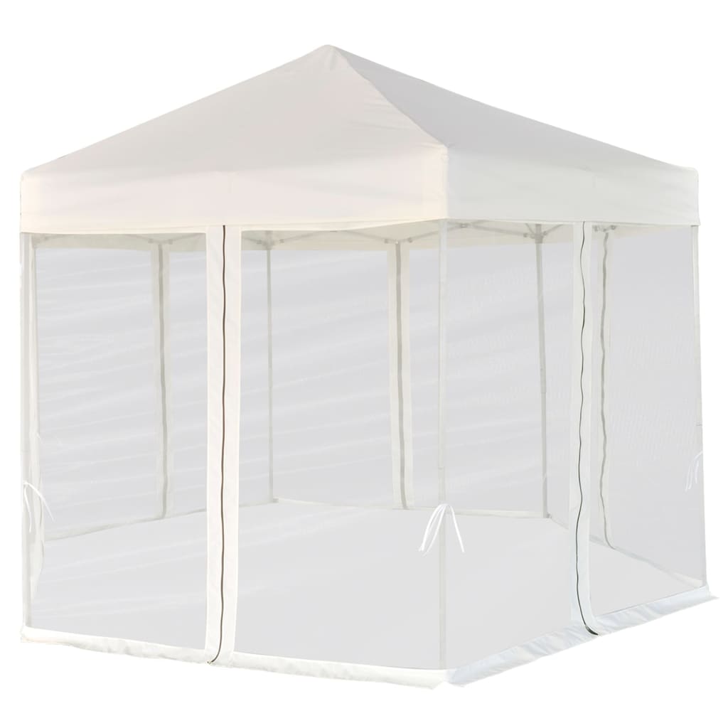pop up-pavillon 6 sidevægge sekskantet 3,6x3,1 m cremefarvet